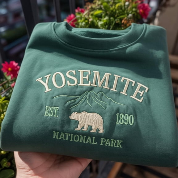 Yosemite National Park Embroidered Sweatshirt, Vintage Bear Crewneck