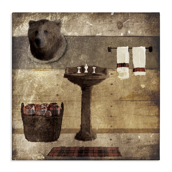 Stupell Industries Farmhouse Cabin Bathroom Country Wood Textured Design Canvas Art, 24 x 24, by Lauren Gibbons