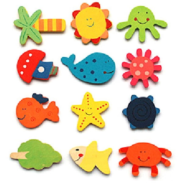 12pcs Colorful Wooden Animal Cartoon Fridge Magnet/ Children Baby Education Toy 