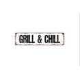 thumbnail image 1 of Letrero de metal rústico para puerta o calle con nombre de Grill And Chill, para patio trasero, barbacoa, terraza, estación de parrilla, tamaño de placa: 4 x 16 pulgadas, 1 of 4