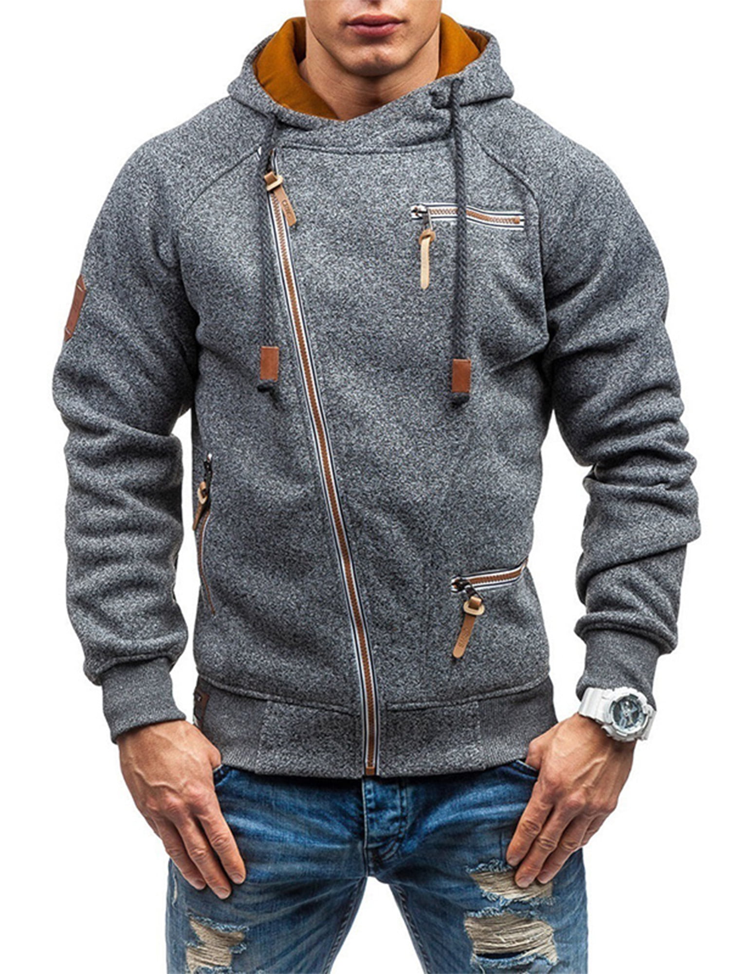 Longra Mens Solid Long Sleeve Pullover Casual Zipper Sweatshirt Hoodie Coat Autumn Winter Fashion Tops