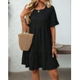 thumbnail image 4 of Women'S Summer Dresses 2025 Puff Sleeve Crew Neck High Waist Smocked A-Line Flowy Loose Fit Midi Dress Black XL, 4 of 9