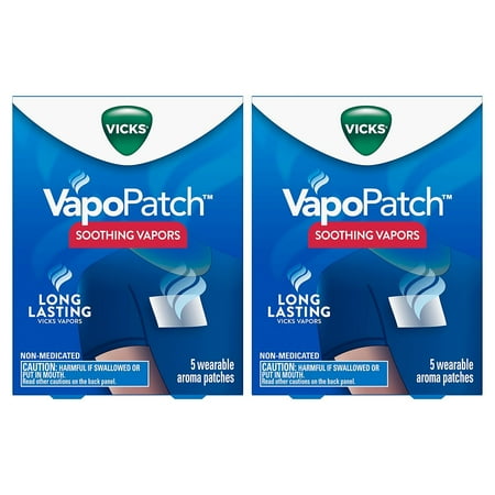 Vicks Vapo Patch Long-Lasting Soothing Vapor Wearable Aroma Patches, Adult, 5 ct, 2 Pack