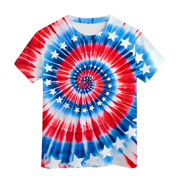 Afdoent Boy T Shirts Kids Boys Girls Tie Dye Short Sleeve T-Shirts Summer Children Crew Neck Tee Comfortable Streetwear 6-7 Years