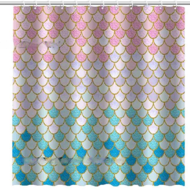 Kearding Experimente un fuerte efecto de drapeado con escamas de sirena Cortina de ducha Baño bajo privacidad protegida Juegos de accesorios de baño XHDW-067 180x180cm