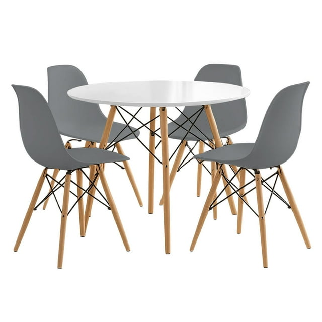 Set Comedor Mesa Redonda 80cm + 4 Sillas Eames gris