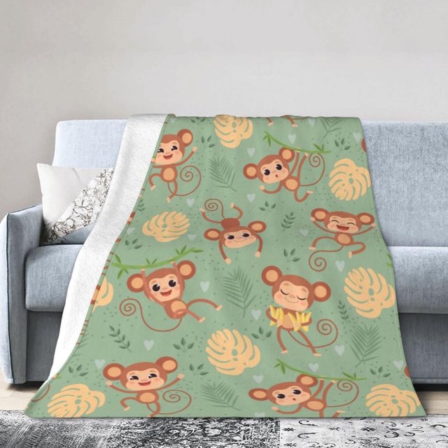 Bonita manta de franela con forma de mono, suave, para sofá cama, manta de franela mullida, cómoda, manta de viaje personalizada, mantas acogedoras para mujeres y hombres, regalo