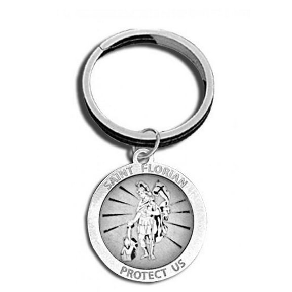 Saint Florian Religious Engravable Keychain - 1 1/4 inch x 1 1/4 inch Round - Gold Plated