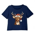 thumbnail image 4 of REORIAFEE Womens Lounge Pants Sets Christmas 3 Piece Pajama Short Sleeve Top and Shorts Santa Graphic Soft Sleepwear Navy XS-2XL, 4 of 7