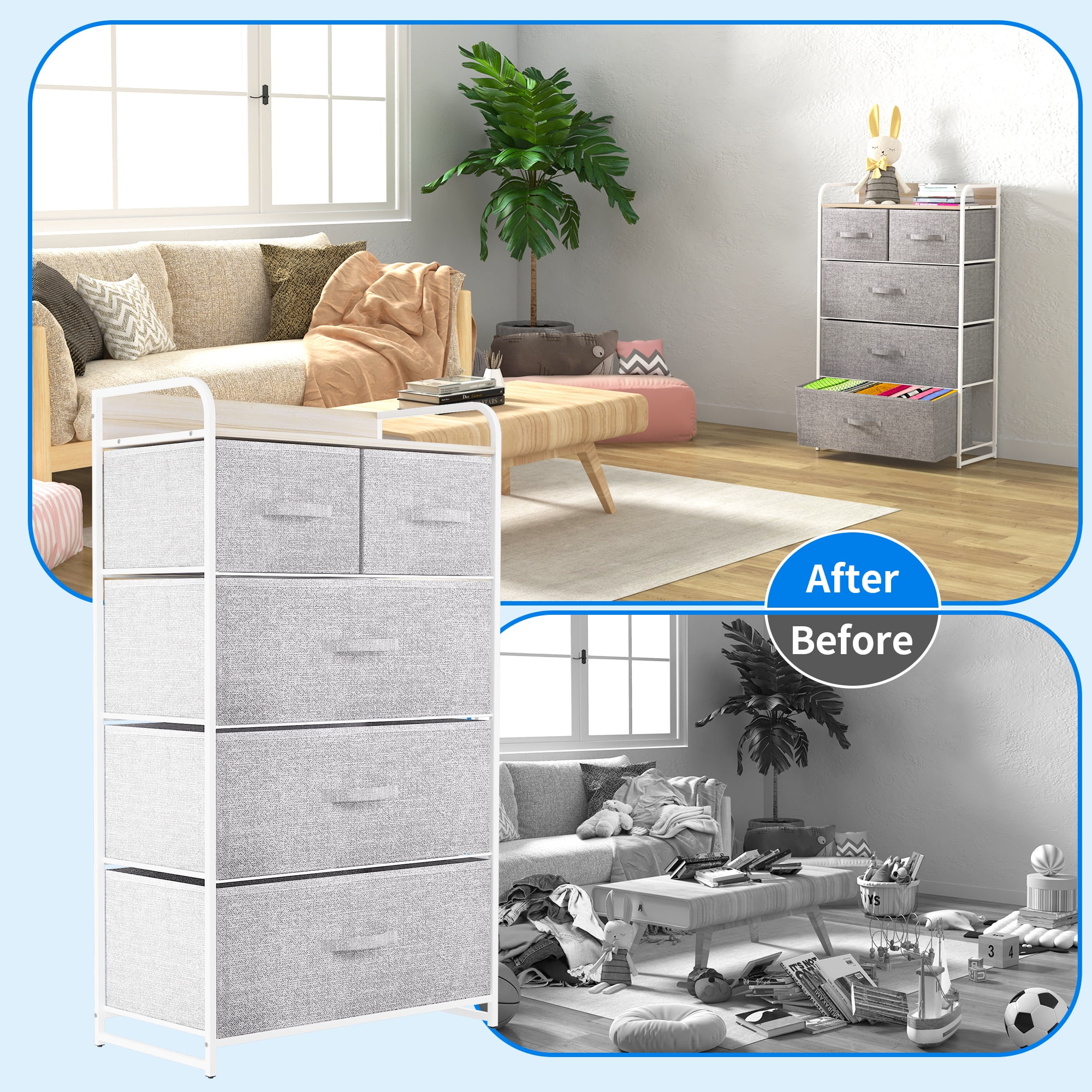 Uforic 5-Drawer Storage Tower,Fabric Dresser with Wooden Top and Steel Frame for Bedroom, Living Room, and Closet Organization