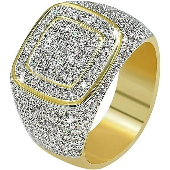 beryl_creation 925 Sterling Silver 2.10 Ct Round Cut White Diamond Engagement Cluster Pinky Ring 14K Yellow Gold Plated For Men's -5.5