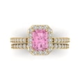 thumbnail image 2 of Clara Pucci 18K Yellow Gold Emerald Cut 1.5Ct Simulated Pink Diamond Engagement Ring + Matching Band - Luxury Box Included, 2 of 7
