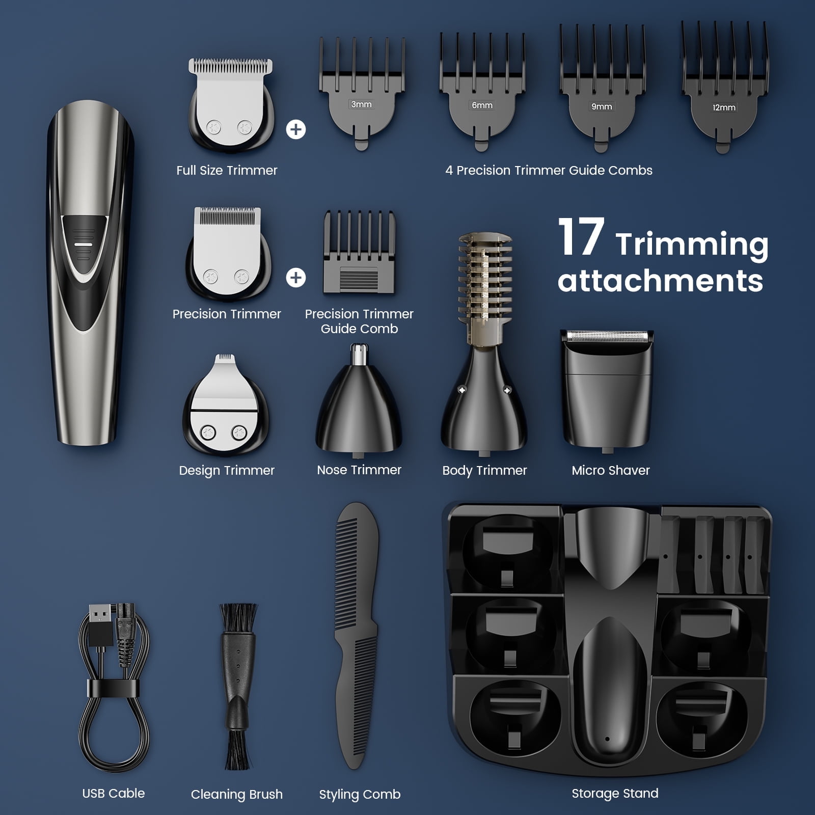 Nogroa Hair Trimmer for Men, Cordless Hair Clippers with Safety Lock, All in One Mens Grooming Kit for Face, Mustache, Nose and Body, Waterproof Rechargeable Beard Trimmer, Gifts for Husband Father