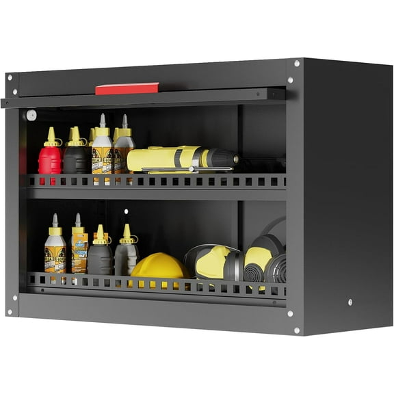 Metal Garage Wall Cabinet,Storage Cabinet with Up Flip Door Design Wall Garage Cabinet with Adjustable Shelf and Magnetic System,Tool Cabinet with Anti-Fall Rails for Basement