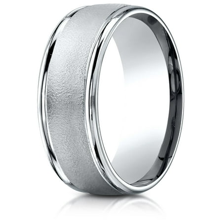 Carved Out Polished Finish - 10k Gold 8mm Comfort-fit Wire Brush Finish High Polished Round Edge Carved Design Band