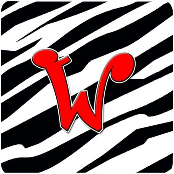 Monogram - Zebra Red Foam Coasters, Initial Letter W - Set 4, 3.5 x 3.5 In.