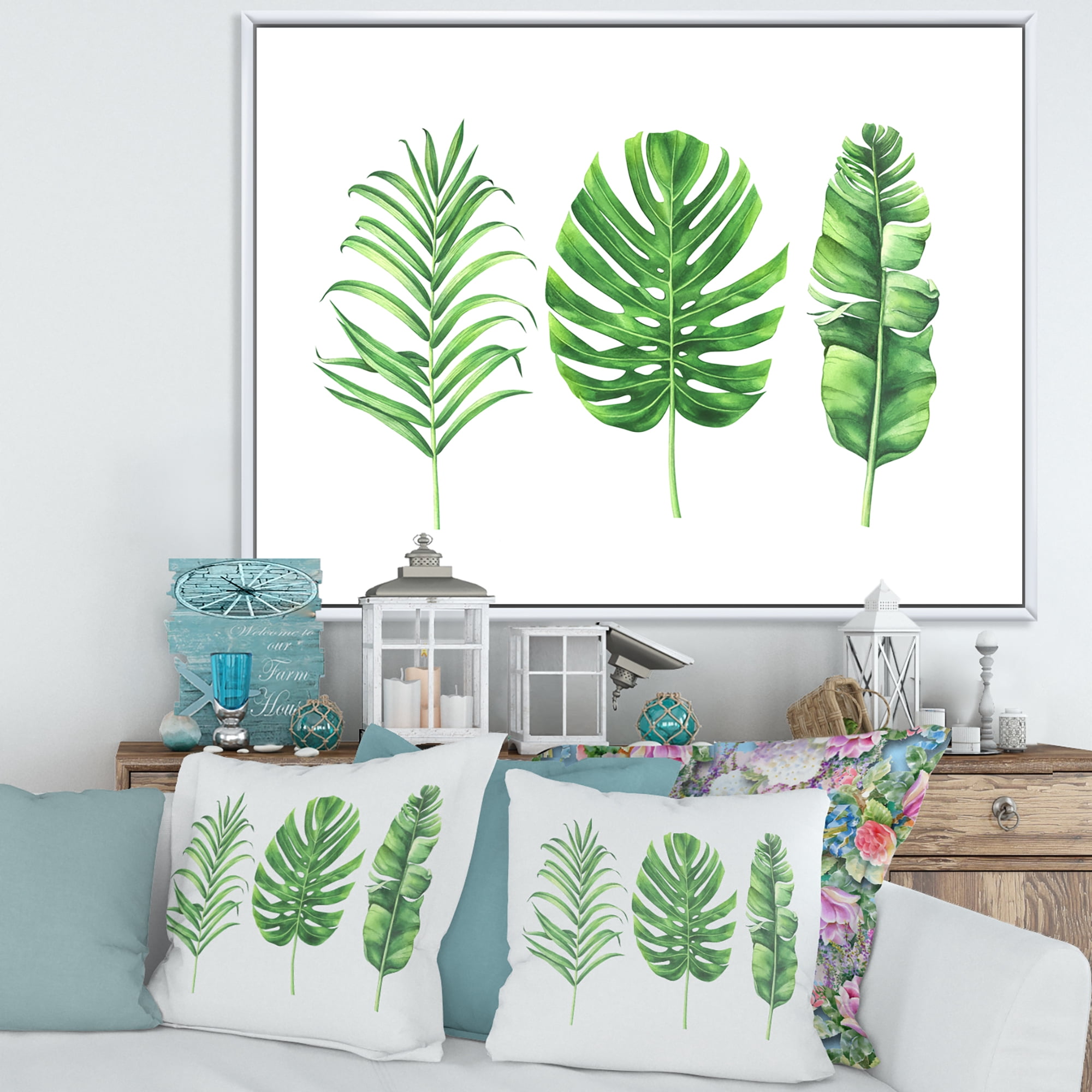 Designart 'Close Up Of Tropical Leaf Of Monstera IV' Farmhouse Framed Canvas Wall Art Print
