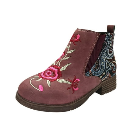 

EUHDSSDE Women s Casual Roman Short Ankle Boots Heels Embroidery Printing Shoes