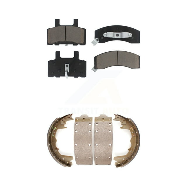 Transit Auto Front Rear Ceramic Brake Pads and Drum Shoes Kit for Car 1999 Dodge Ram 2500 with 12" x 3-1 2" Size KCN-100312