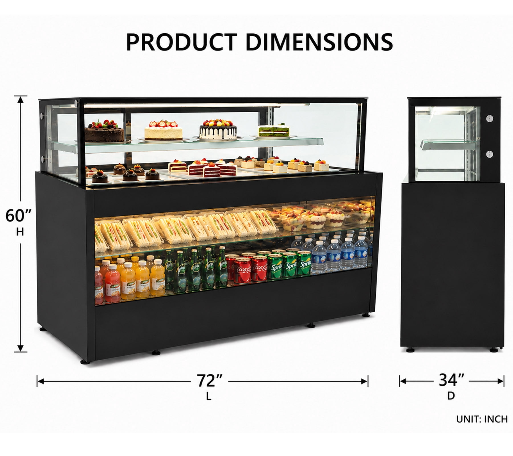 72 Inch Commercial Open Air Display Refrigerator Grab and Go Merchandiser Cooler ETL NSF Certified Black