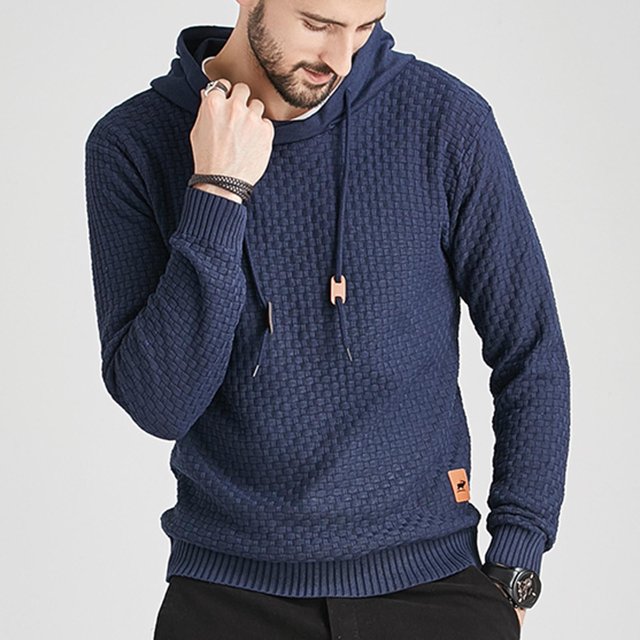 Chandail à Capuche pour Hommes Manches Longues Tricoté Uni Chandail
