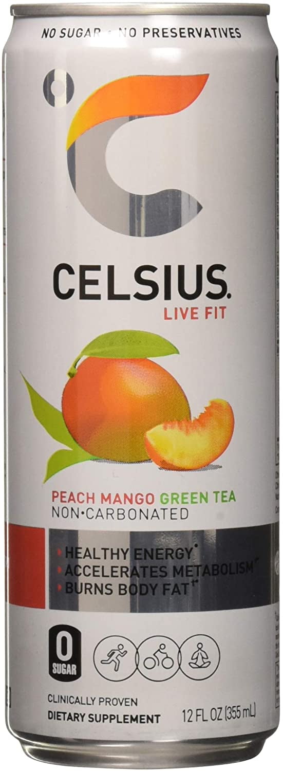 (12 Pack)Celsius Peach Mango Green Tea Energy Drink, 12 fl.