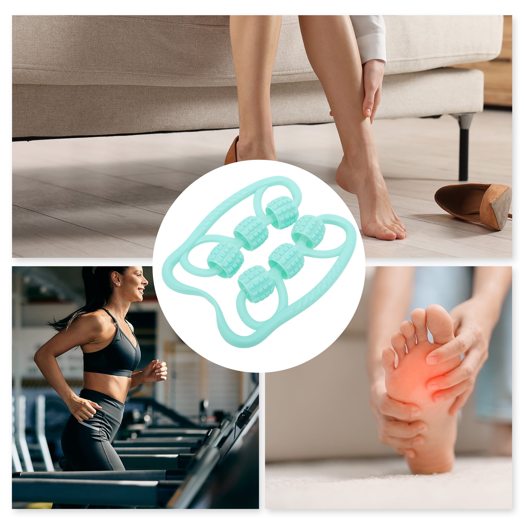Unique Bargains Durable Useful 1 Pc Durable Six Wheel Foot Massager for Home Blue Green