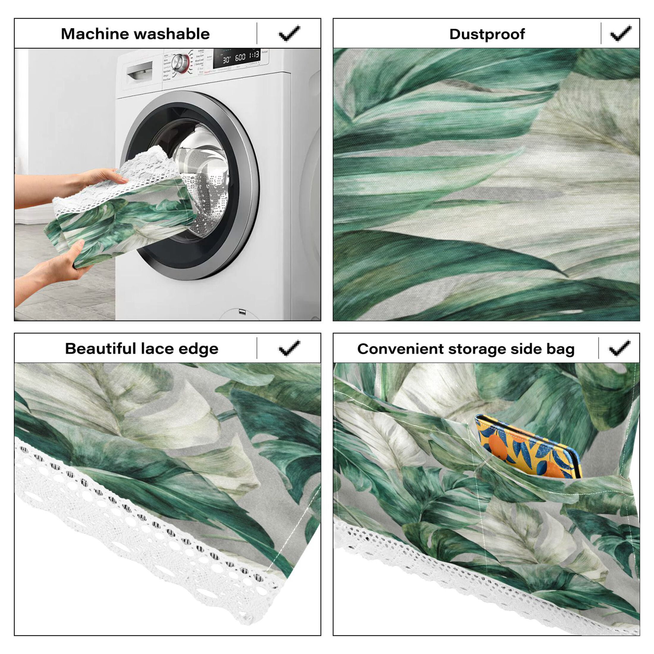 Wobogo Tropical Leaves Washing Machine Cover Dustproof Washer Dryer Cover Waterproof Laundry Room Decorative Protector