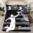 thumbnail image 2 of Homewish Boys Basketball Athlete Queen Sheet Sets, Cartoon American Flag Flat Sheet, Modern Sports Theme Queen Fitted Sheet, Microfiber Bedroom Decor, 4-Piece, 2 of 7