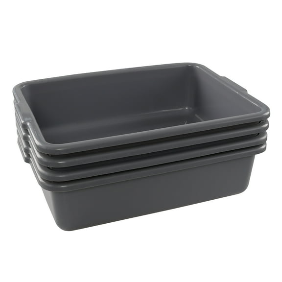 Utiao 4-Pack 22 L Commercial Bus Tub Box, Plastic Restaurant Dish Tub, Grey