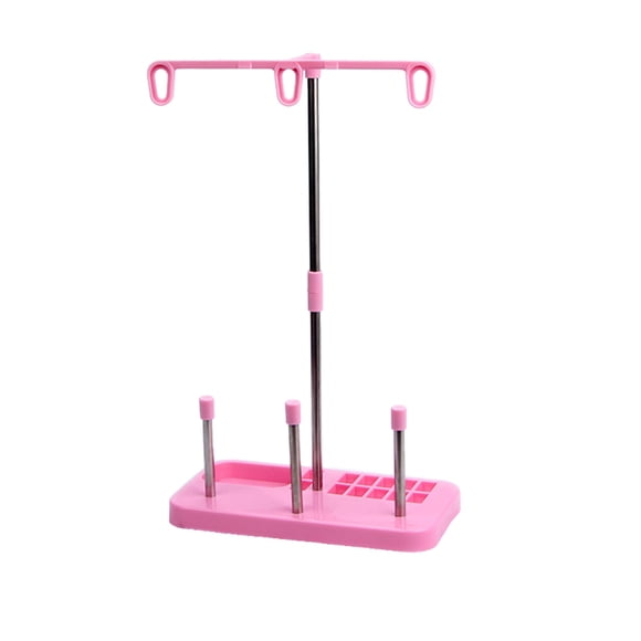 Injueey Soporte de hilo de 3 carretes ajustable, soporte de bobina, organizador de costura de bordado, estantes resistentes al desgaste para De coser Rosado