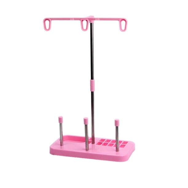 Yuarrent Soporte de hilo de 3 carretes, soporte de bobina elaborado, bordado doméstico, costura, acolchado, estante de sastre para el hogar sin De coser Rosado