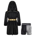 thumbnail image 2 of Eandarui Kids Boys Boxing Outfit Metallic Satin Hooded Sports Muay Thai Robe Grown Cloak with Belt A7 10, 2 of 5