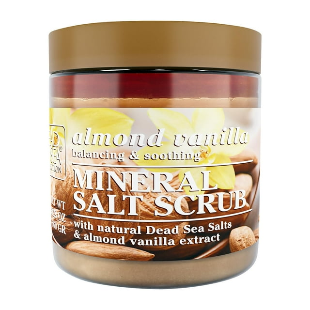 Exfoliante corporal con sal de almendra y vainilla de la colección del Mar Muerto, grande, 23,28 onzas, con aceites puros y minerales del Mar Muerto