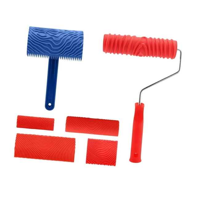 6x Juego de herramientas de pintura de grano de madera, rodillo de pintura de pared de textura, herramienta de grano de textura empaísta de bricolaje Estilo B