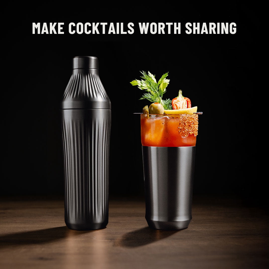 Elevated Craft Diamond Edition Hybrid Cocktail Shaker Set - Premium Vacuum Insulated Gunmetal Black, 28 oz, Includes Built-In Strainer, Precise Measuring Top & XL Polishing Cloth - Martini Shaker