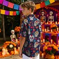 thumbnail image 5 of Tiijoy Boys Short Sleeve Button Down Shirt Skeleton Floral Beach Shirt, Navy, Sizes 3-13, 5 of 6