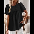 thumbnail image 4 of Blusas de Verano para Mujer, Cuello Redondo, Corta, Blusas Casuales de con Dobladillo de Encaje Fluido, Ropa de Moda 2025 Negro XL, 4 of 9