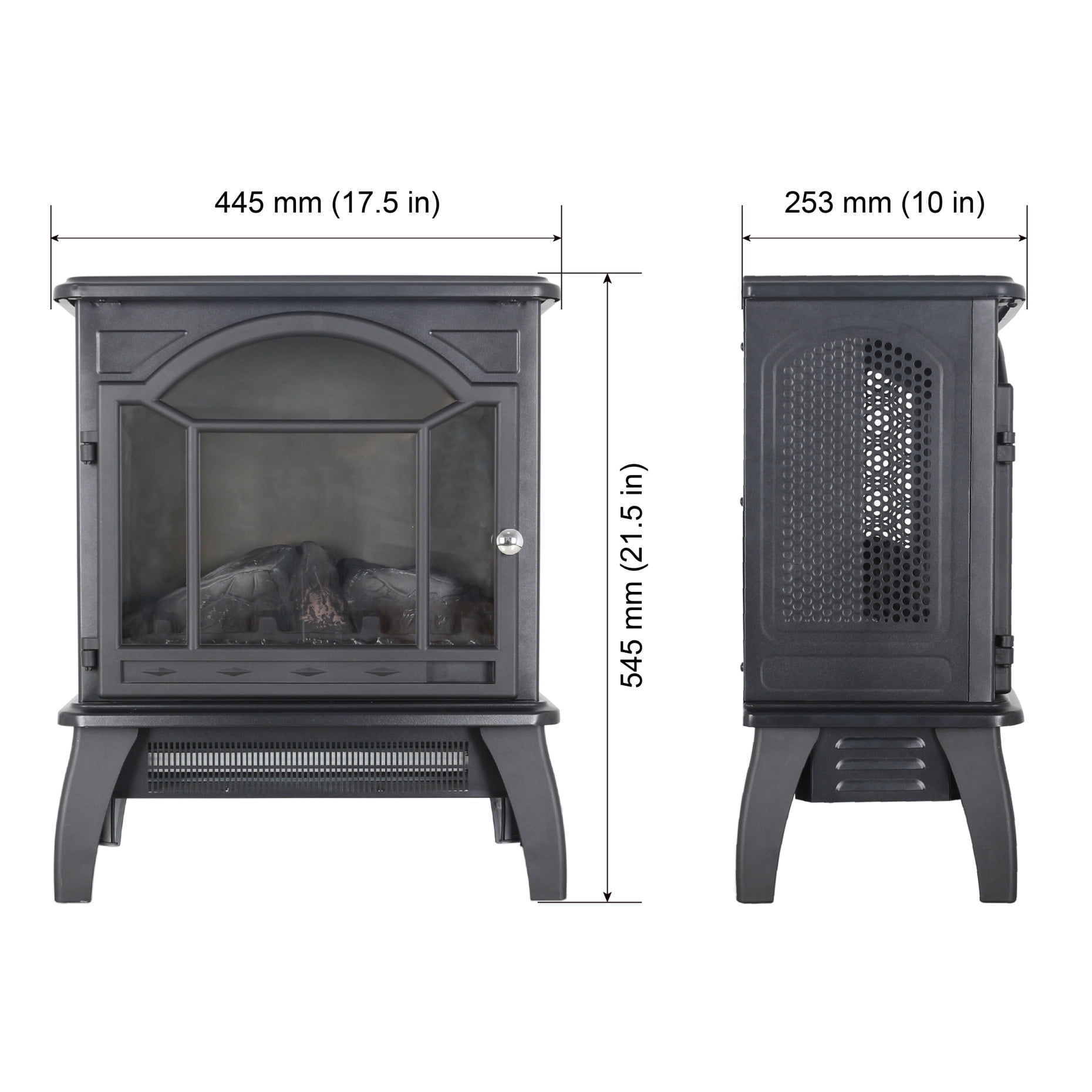 18Inch Freestanding Electric Fireplace Stove with 3D Flame, 5000 BTU Fireplace Heater with Remote Control, Adjustable Brightness, Overheating Protection Heater for Indoor, Antique Black