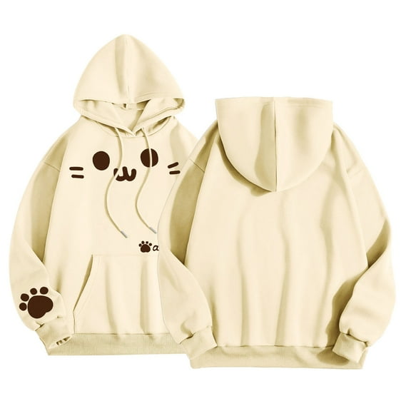 CONFREE Womens Hoodies Cartoon Cat Prints Hoodies For Women Trendy Long Sleeve Autumn Winter Casual Pullover Sweatshirts Comfy Winter Clothing