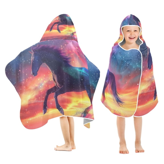 Horse Roars in Sky Kids Hooded Beach Towel Baby Bath Poncho Towels with Hood Absorbent 50"x23.5" for Pool Swimming