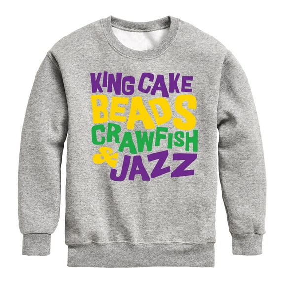 Instant Message - King Cake Beads Crawfish Jazz - Toddler & Youth Crewneck Fleece Sweatshirt