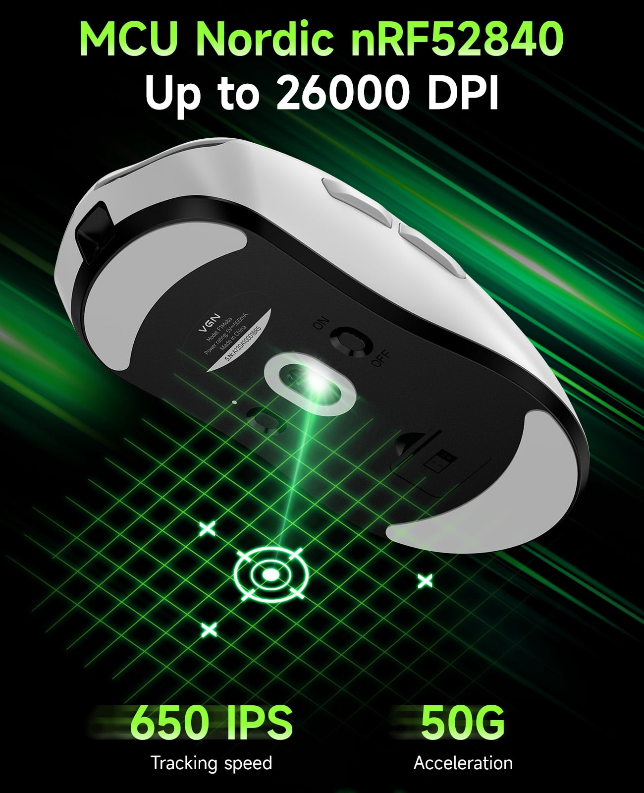 qaf Ultra Lightweight Wireless Gaming Mouse, 55g Tri-Mode Bluetooth/2.4G/USB-C Wired Mouse，Rechargeable 2.4G Cordless&Wired Mouse, 130Hrs Battery Life, for Laptop, PC, Mac-F1MOBA Black