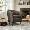 thumbnail image 2 of Kris & Ally Scarlet Contemporary Faux Leather Barrel Chair with Removable Seat Cushion, Dark Brown, 2 of 8