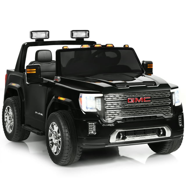 Gymax Voiture Électrique pour Enfants 12V sous Licence GMC 2 Places avec Télécommande Noire