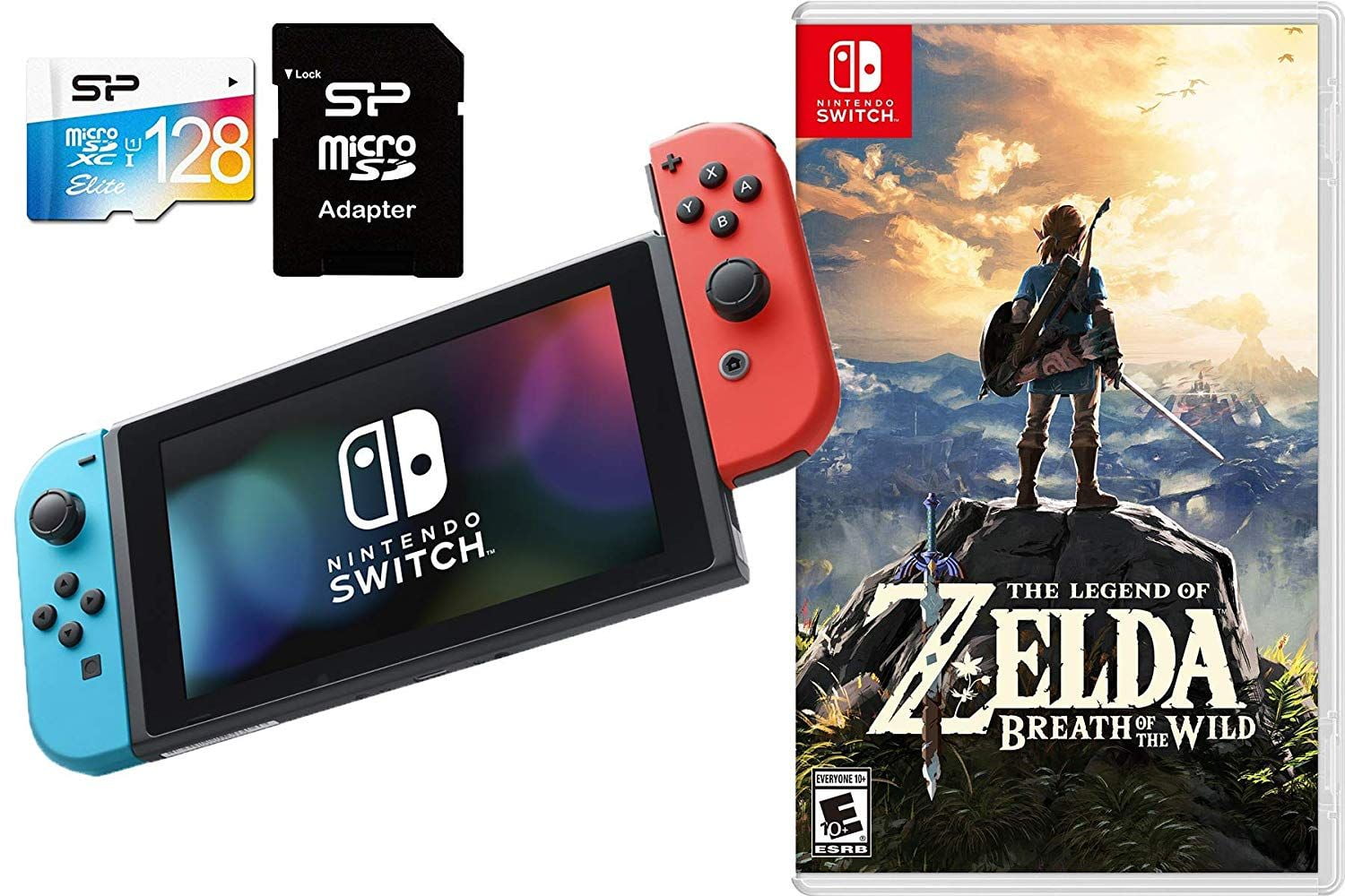 Nintendo Switch Zelda The Legend of Zelda Breath of Wild Nintendo Console with Neon Red and Blue Joy-Con, 128GB SD Card w/ Card Reader, and The Legend of Zelda: