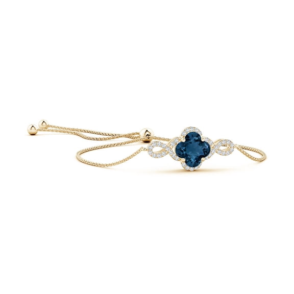 ANGARA Natural Clover-Shaped 1.6 ct London Blue Topaz Infinity Bracelet in 14K Yellow Gold for Women (Size-7mm) | Anniversary, Jewelry Gift for Women | Natural London Blue Topaz Bracelet