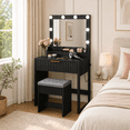 thumbnail image 4 of Zimtown Vanity Desk Set with Mirror, Makeup Vanity Table with 8 LED Lights and Charging Station, Dressing Desk for Bedroom, Black, 4 of 12