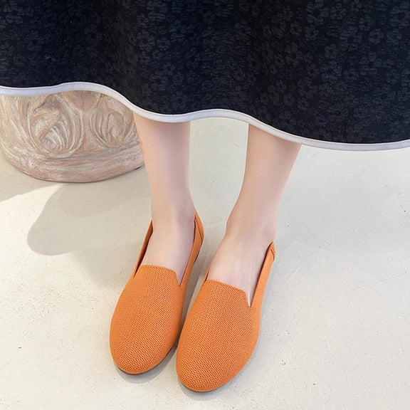 Itsun Womens Flat Shoes Dressy, Women's Round Toe Flat Mesh Flats Shoes, Comfortable Dress Shoes Walking Flats Classic Orange