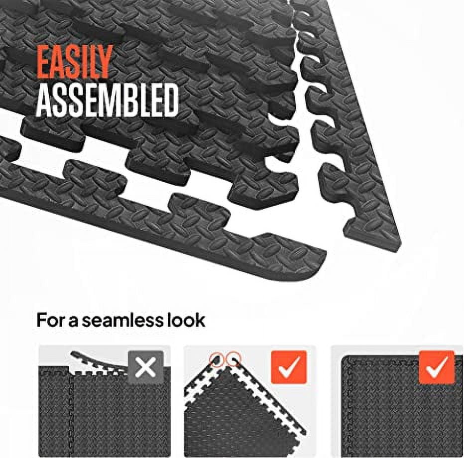 Squatz Thick Puzzle Exercise Mat, 6 Pcs EVA Foam Interlocking Tiles Protective Flooring (Black)